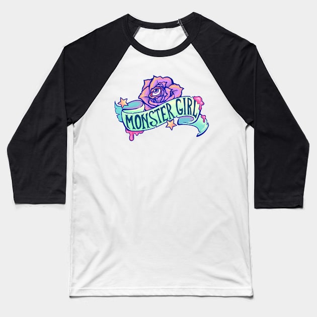 Monster Girl Banner Baseball T-Shirt by KaijuCupcakes